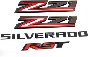 Set of 4pack OEM Silverado Plus Z71 RST Emblems 3D Badges Compatible with for Silverado 2019-2025 Parts 86539786 (Black Red)