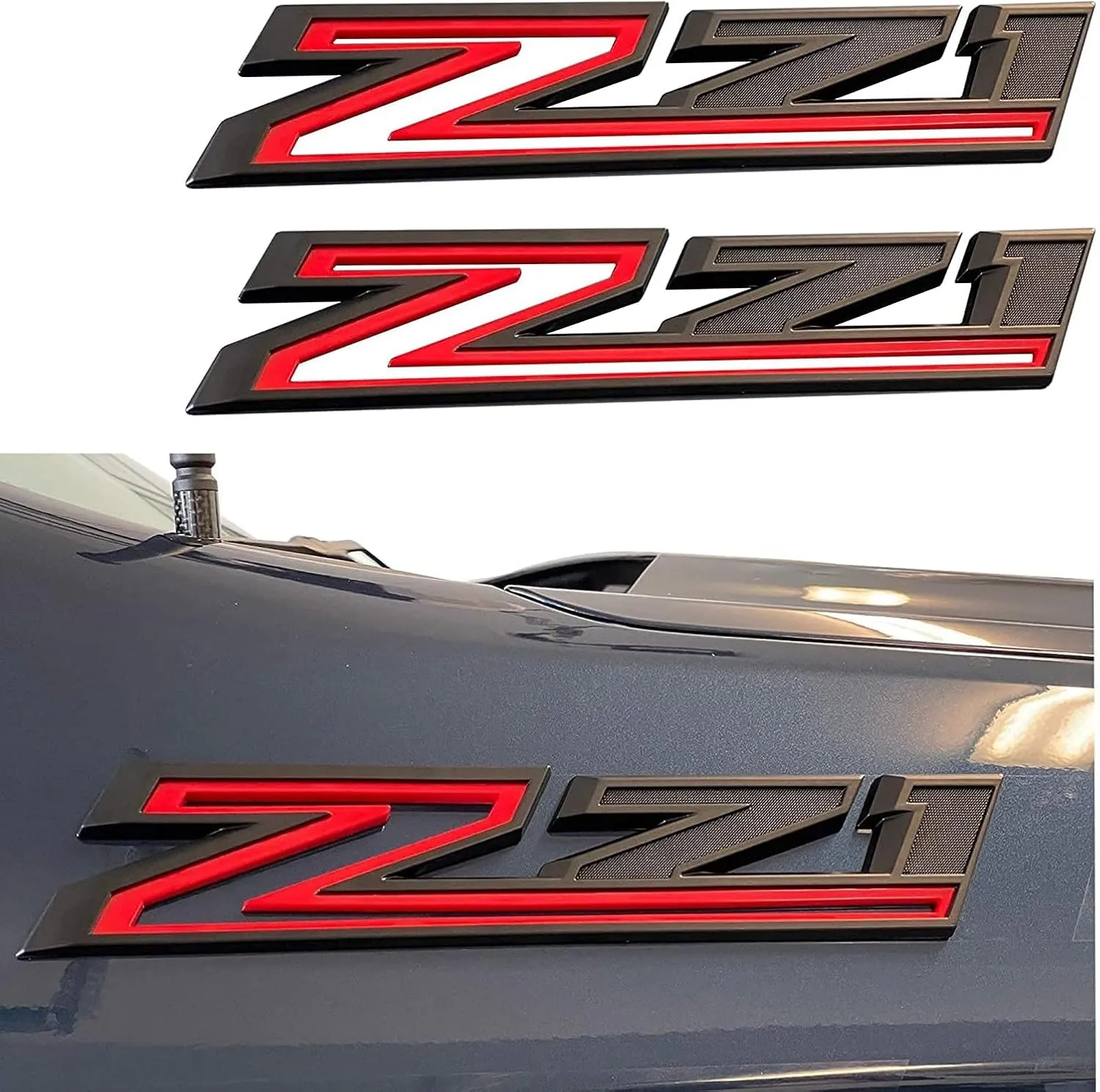 Set of 4pack OEM Silverado Plus Z71 RST Emblems 3D Badges Compatible with for Silverado 2019-2025 Parts 86539786 (Black Red)