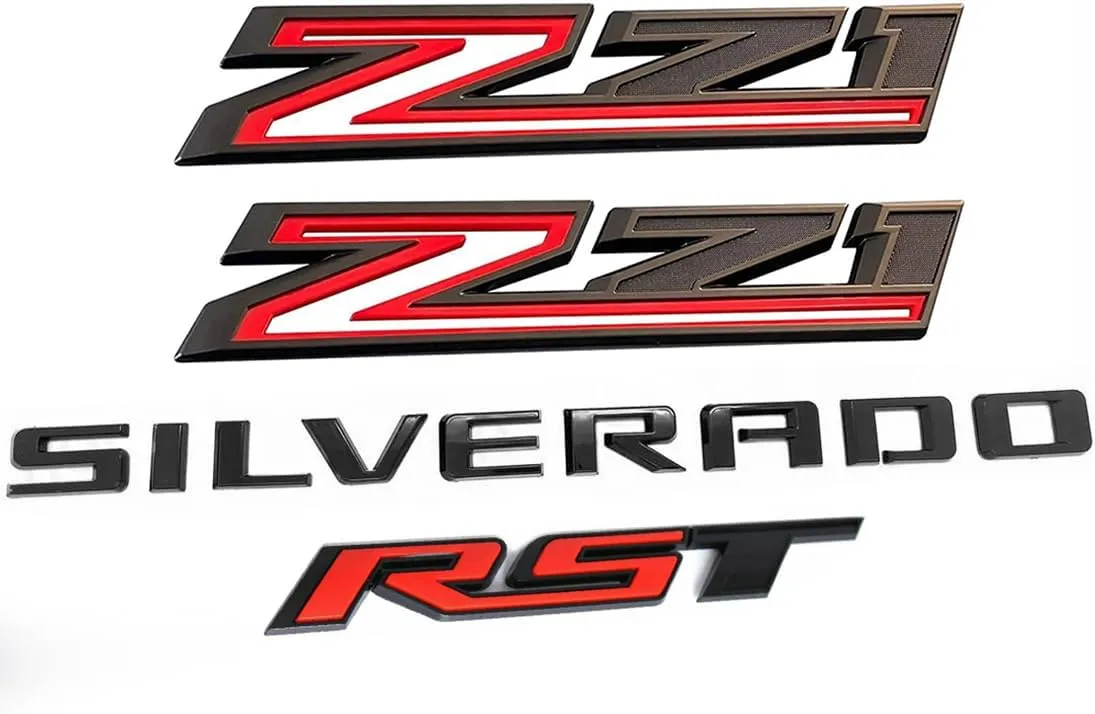 Set of 4pack OEM Silverado Plus Z71 RST Emblems 3D Badges Compatible with for Silverado 2019-2025 Parts 86539786 (Black Red)