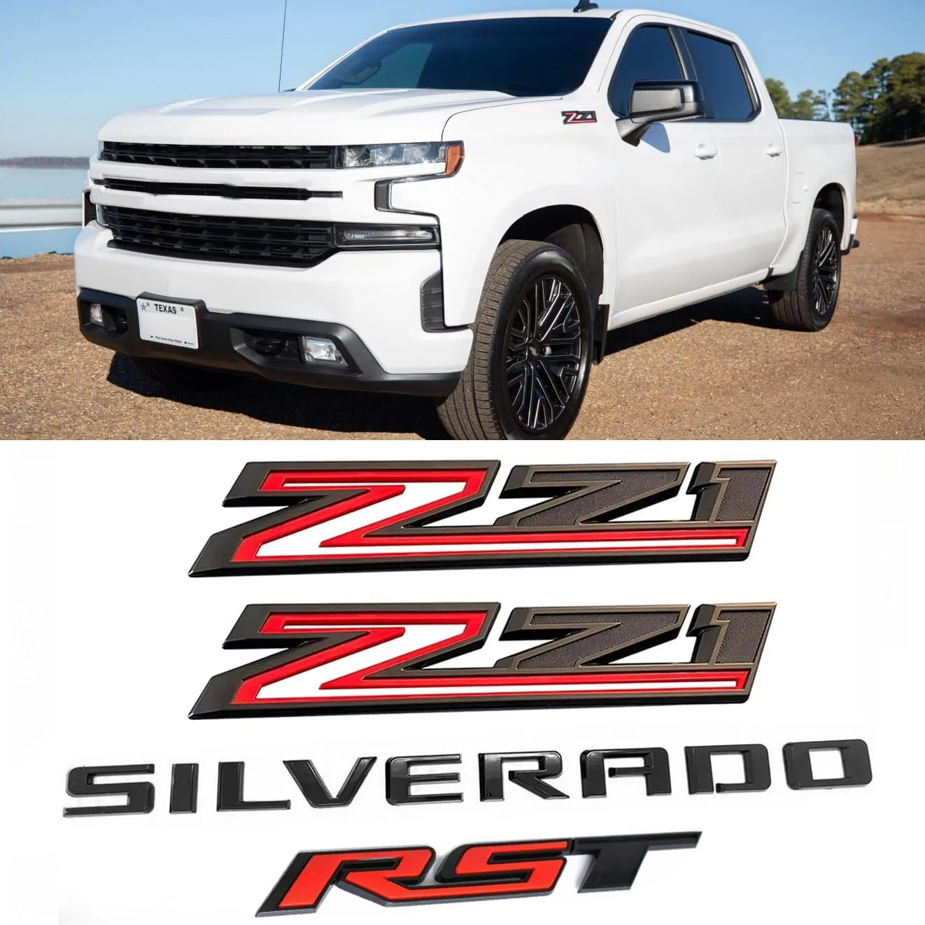 Set of 4pack OEM Silverado Plus Z71 RST Emblems 3D Badges Compatible with for Silverado 2019-2025 Parts 86539786 (Black Red)