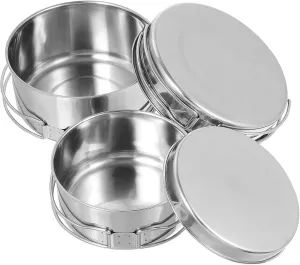 Set Stainless Steel Cooking Utensils Camping Stackable Camp Cookware Folding Outdoor Pan Camper Picnic Pot Portable Backpacking Cookware