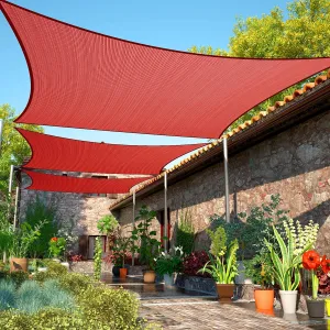 ShadeMart 10' x 20' Red Sun Shade Sail Rectangle Canopy smTAPR1020 Fabric Cloth Screen, Water Permeable & UV Resistant, Heavy Duty, Carport Patio Outdoor - (We Customize Size)
