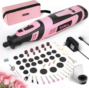 SHALL 8V Cordless Rotary Tool Kit, Pink Lightweight 2.5 Ah Battery Rechargeable Rotary Tool w/ 121 Accessories, 5-Speed Power Rotary Tool for Sanding, Carving, Polishing, Engraving, Pet Grooming