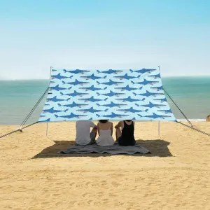 Shark Pixel Art Pattern Seamless Beach Canopy Tent Anti-UV & Wind Resistant, Camping Sun Shelter Easy Setup Portable,Outdoor Shade Tents with Sandbags,Sand Shovels,Ground Pegs & Stability Poles