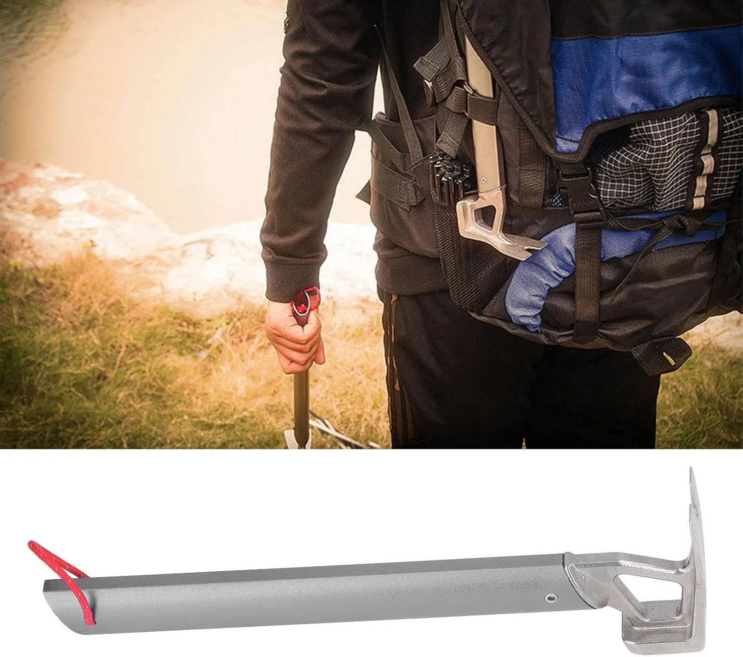 ShineTrip Heavy Duty Camping Hammer Stainless Steel Head Bull Horn Design Tent Stake Hammer for Outdoor Camping Aluminum Handle 31cm (Gray)