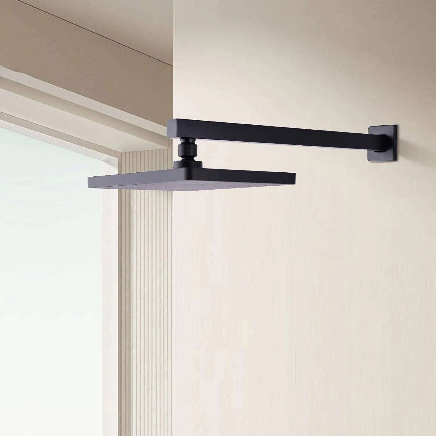 Shower Arm with Flange, 16 inch Wall Mounted Rainfall Shower Head Extension Arm, Square 304 Stainless Steel Shower Extender Tube, Matte Balck
