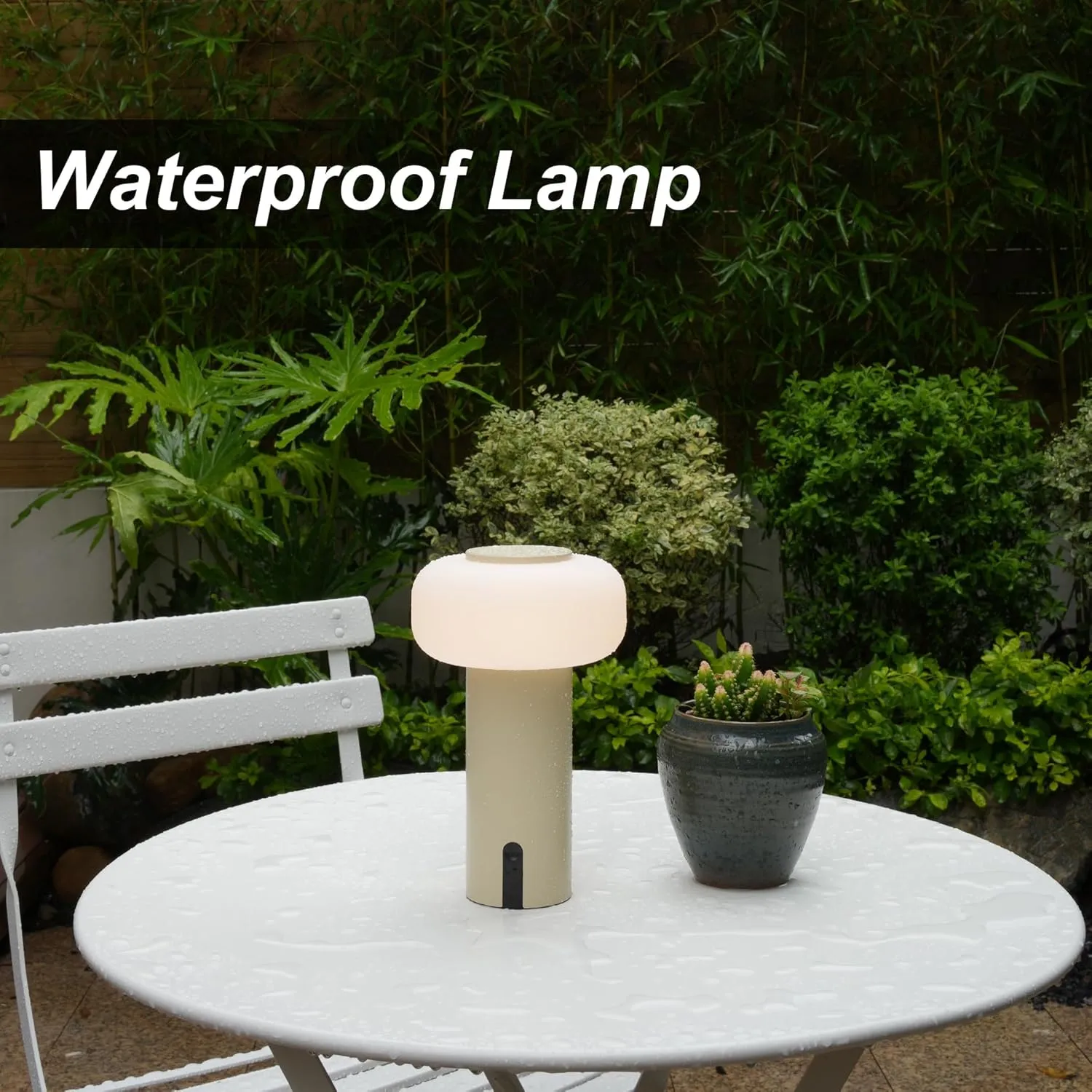 Shower Lamp Waterproof, Outdoor Cordless Table Lamp Rechargeable, Portable Battery Operated Lamp, Touch Dimmable Night Light for Bedroom/Patio/Dinning/Camping (Khaki)