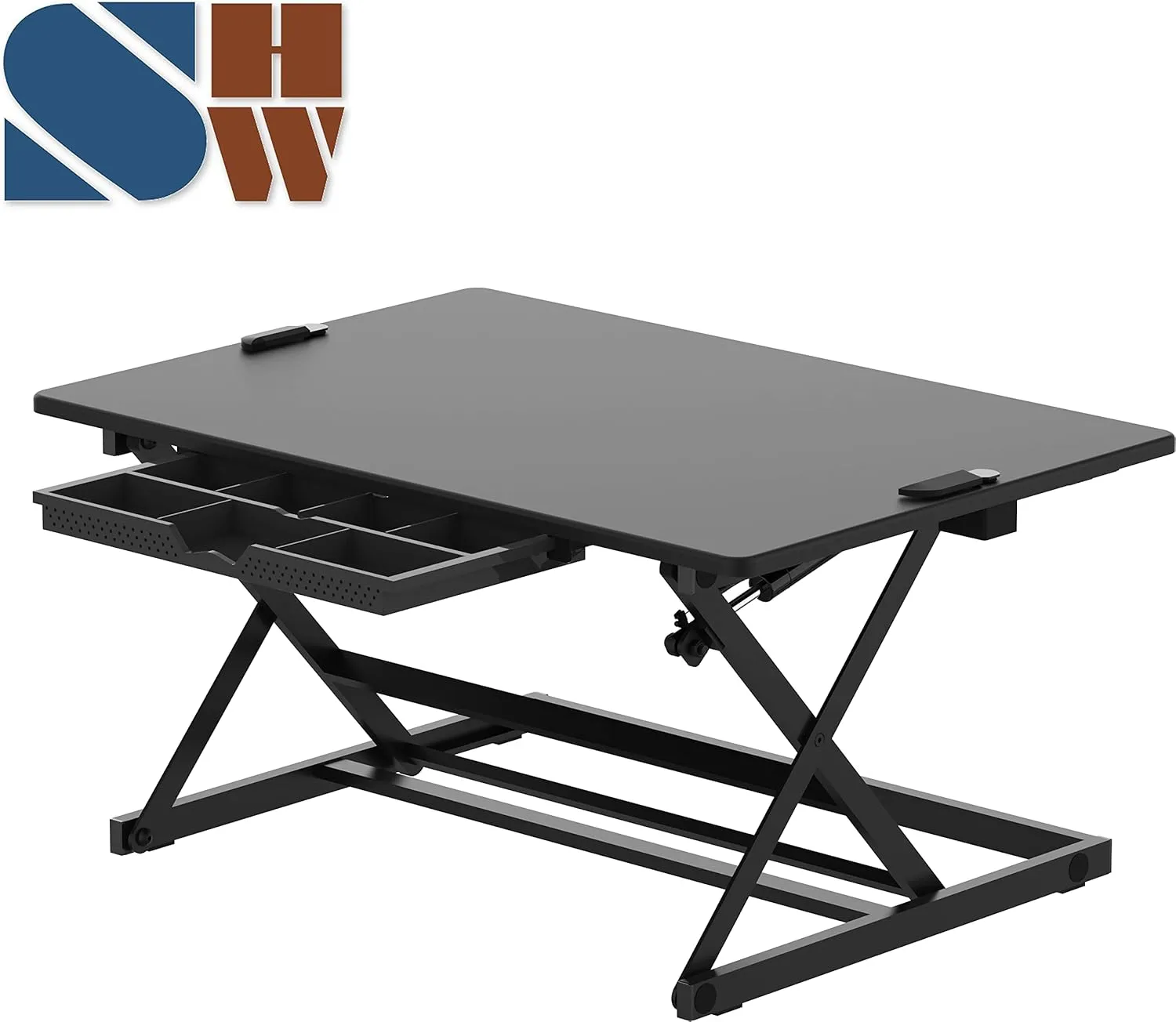 SHW 32-Inch Height Adjustable Standing Desk Converter Riser Workstation, Black