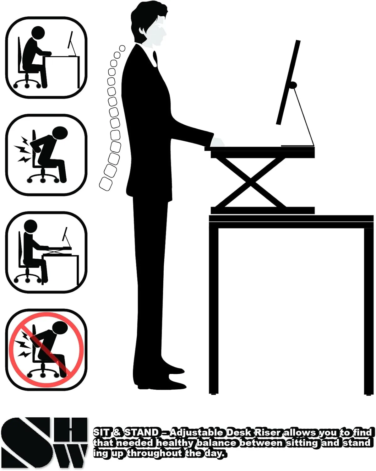 SHW 32-Inch Height Adjustable Standing Desk Converter Riser Workstation, Black