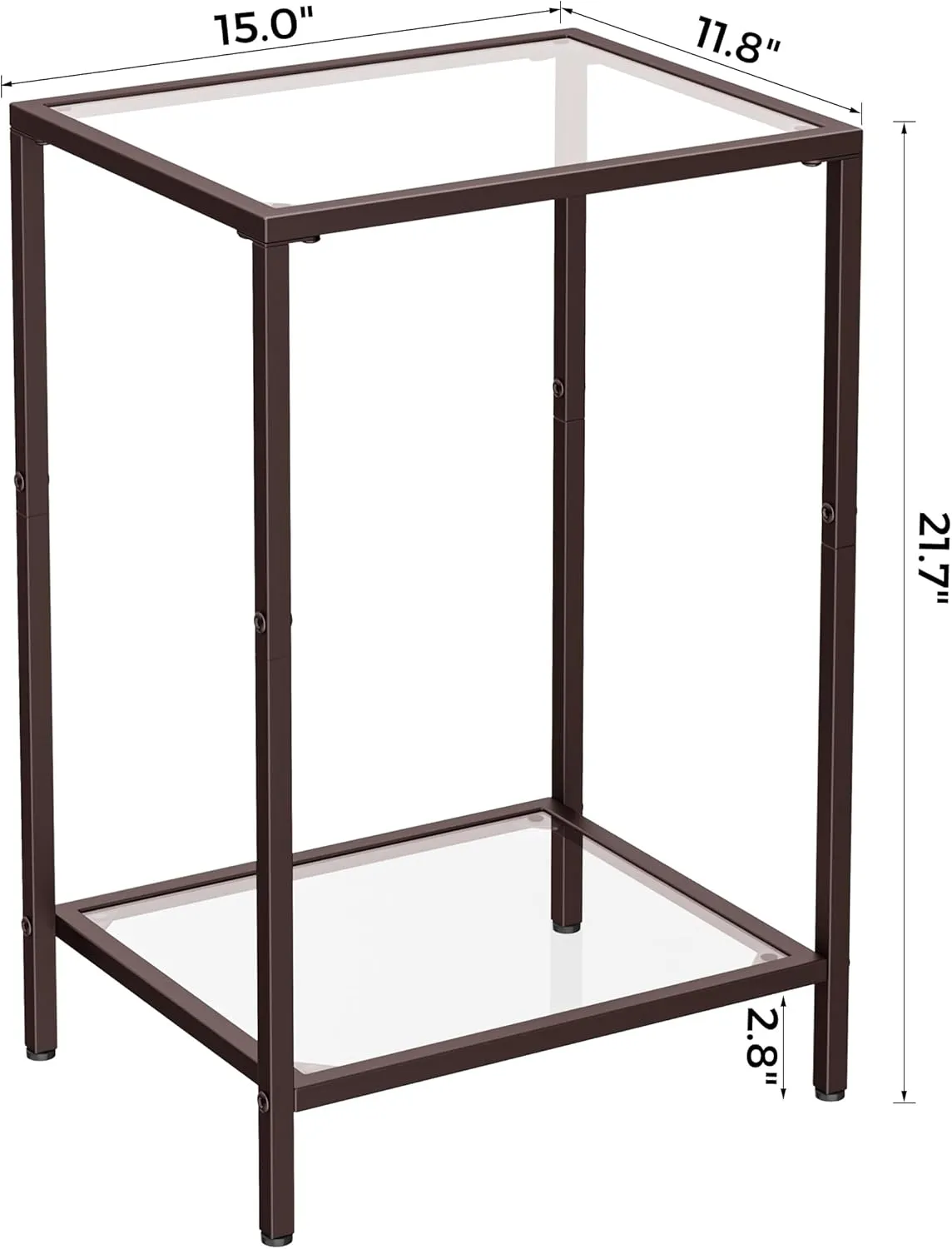 Side Tables Set of 2, End Tables with Tempered Glass, 2-Tier Nightstands with Storage Shelves, Coffee Table with Modern Style, Slim Sofa Table for Living Room, Bedroom, 11.8" D x 15" W, Brown