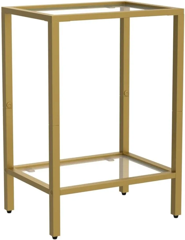 Side Tables Set of 2, End Tables with Tempered Glass, 2-Tier Nightstands with Storage Shelves, Coffee Table with Modern Style, Slim Sofa Table for Living Room, Bedroom, 11.8" D x 15" W, Golden