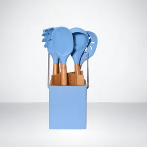 Silicone And Bamboo Non Stick Spoon Set With Holder