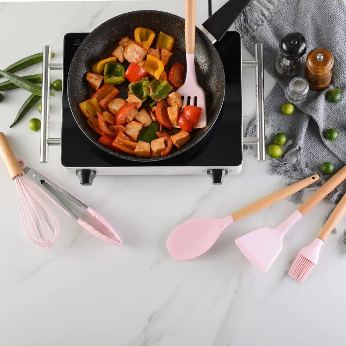 Silicone Cooking Utensils Set, 12-piece Kitchen Utensil Set Non-stick Cookware Is Heat-resistant, BPA-Free, Cooking Tools, Stirring Kitchen Tool Set (Pink)