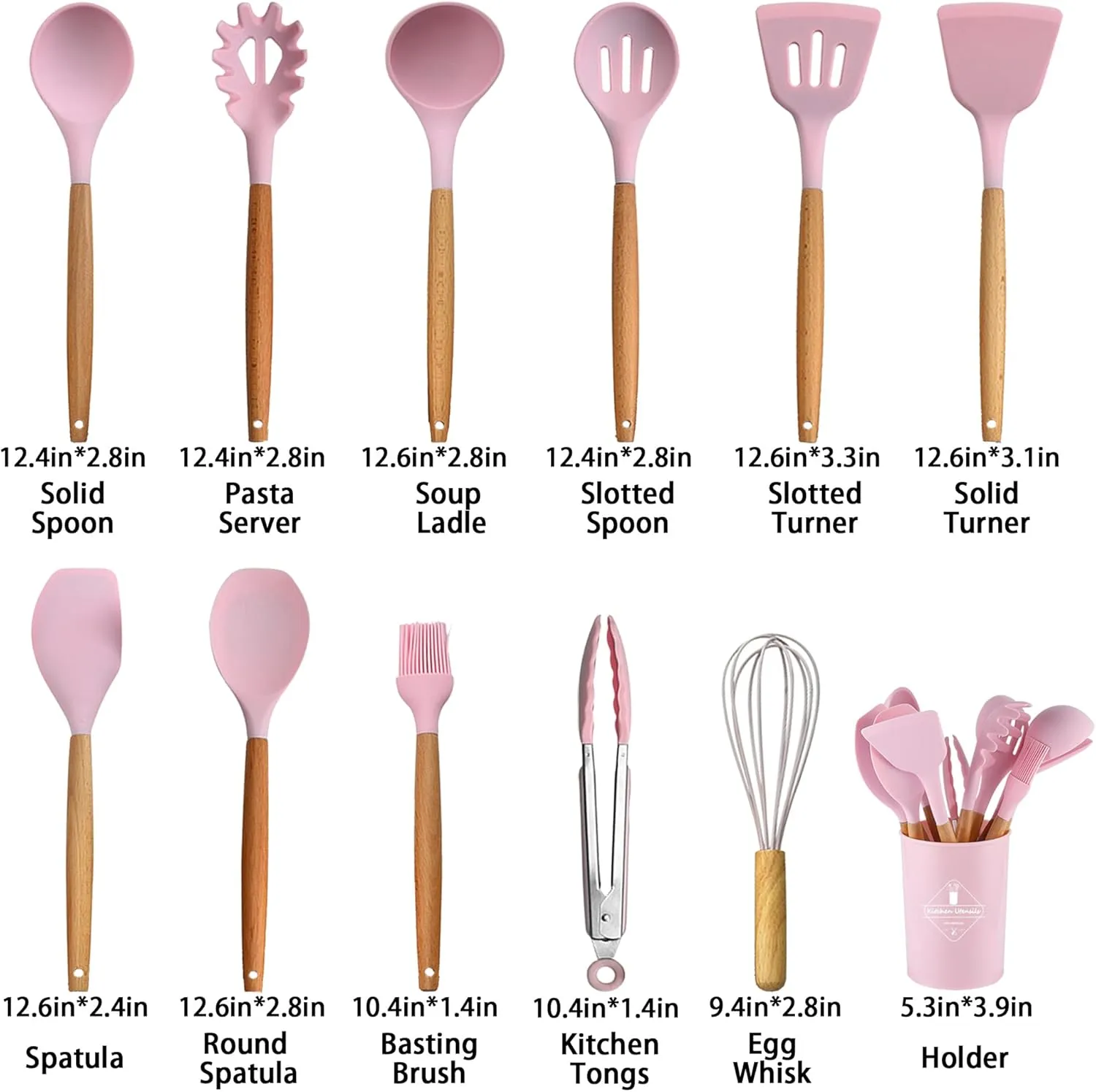 Silicone Cooking Utensils Set, 12-piece Kitchen Utensil Set Non-stick Cookware Is Heat-resistant, BPA-Free, Cooking Tools, Stirring Kitchen Tool Set (Pink)