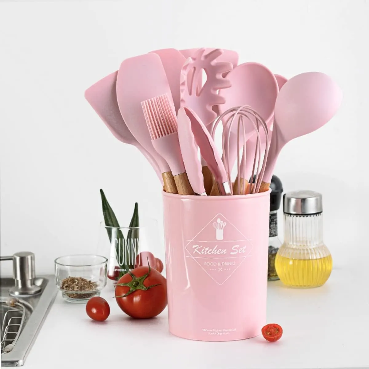 Silicone Cooking Utensils Set, 12-piece Kitchen Utensil Set Non-stick Cookware Is Heat-resistant, BPA-Free, Cooking Tools, Stirring Kitchen Tool Set (Pink)