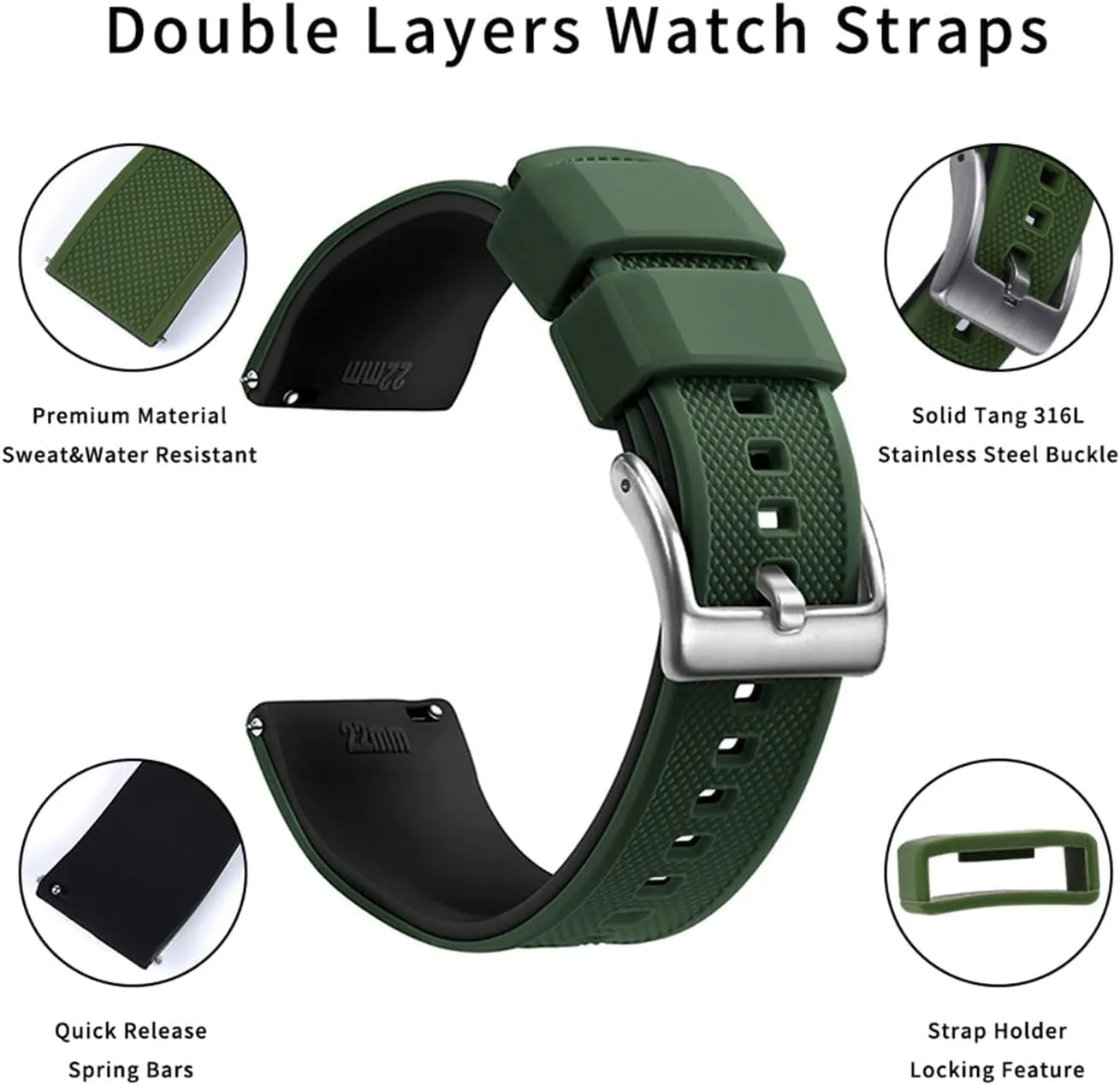 Silicone Smart Watch Bands Quick Release Rubber Watch Strap Waterproof Bracelet for Men Women Watch Accessories