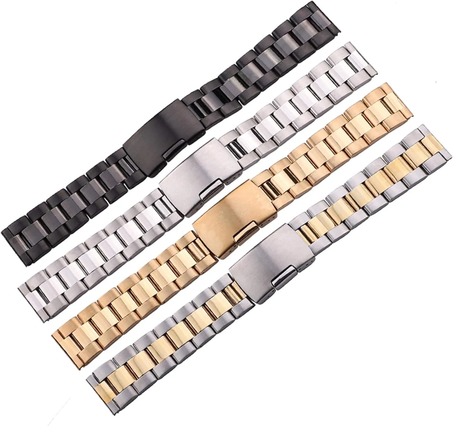silver black metal watch band bracelet 18mm 20mm 22mm 24mm men strap 316l solid stainless steel straight end watchbands