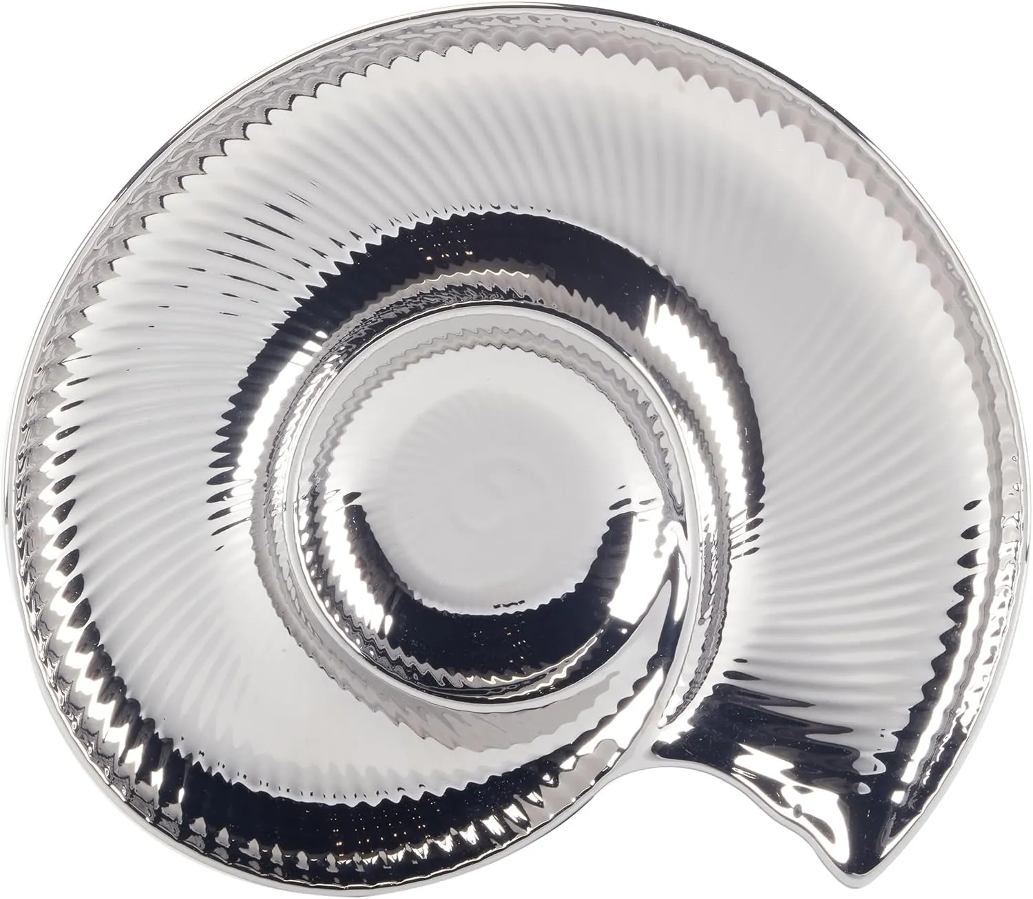 Silver Coast 3-D Nautilus Shell Chip & Dip Platter – 14.25" x 12.25" Ocean-Inspired Server for Chips, Dips & Appetizers – Elegant Silver Coastal Décor for Entertaining & Gifting"