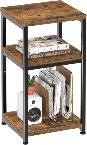 Simple Trending 3 Tier End Table, Side Table Sofa Couch Table, Tall Night Stand Storage Shelf for Living Room, Rustic Brown