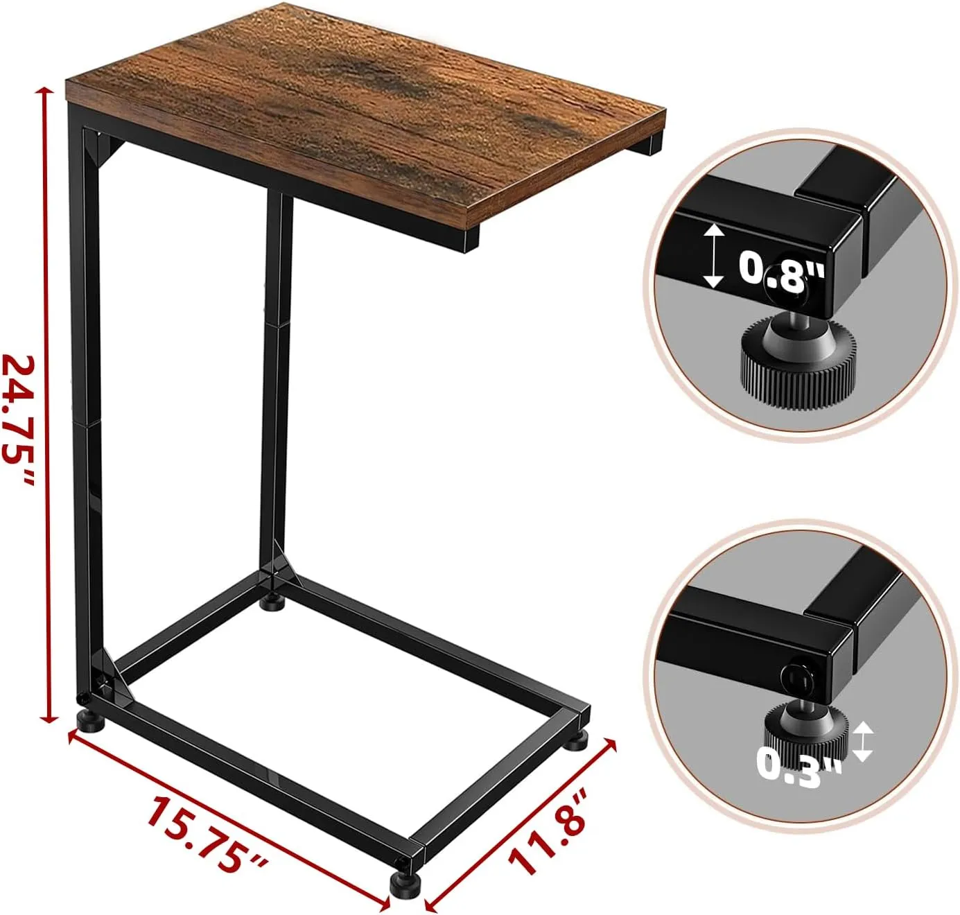 Simple Trending C Side Table for Couch, Small Tray Table Living Room for Sofa, End Table for Bedroom, Black