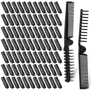 Skylety 100 Pcs Portable Travel Hair Comb Brush Double Headed Folding Hair Brush Compact Pocket Comb Wig Styling Tool for Women Men Homeless Home Hotel Nursing Charity Church(Black)