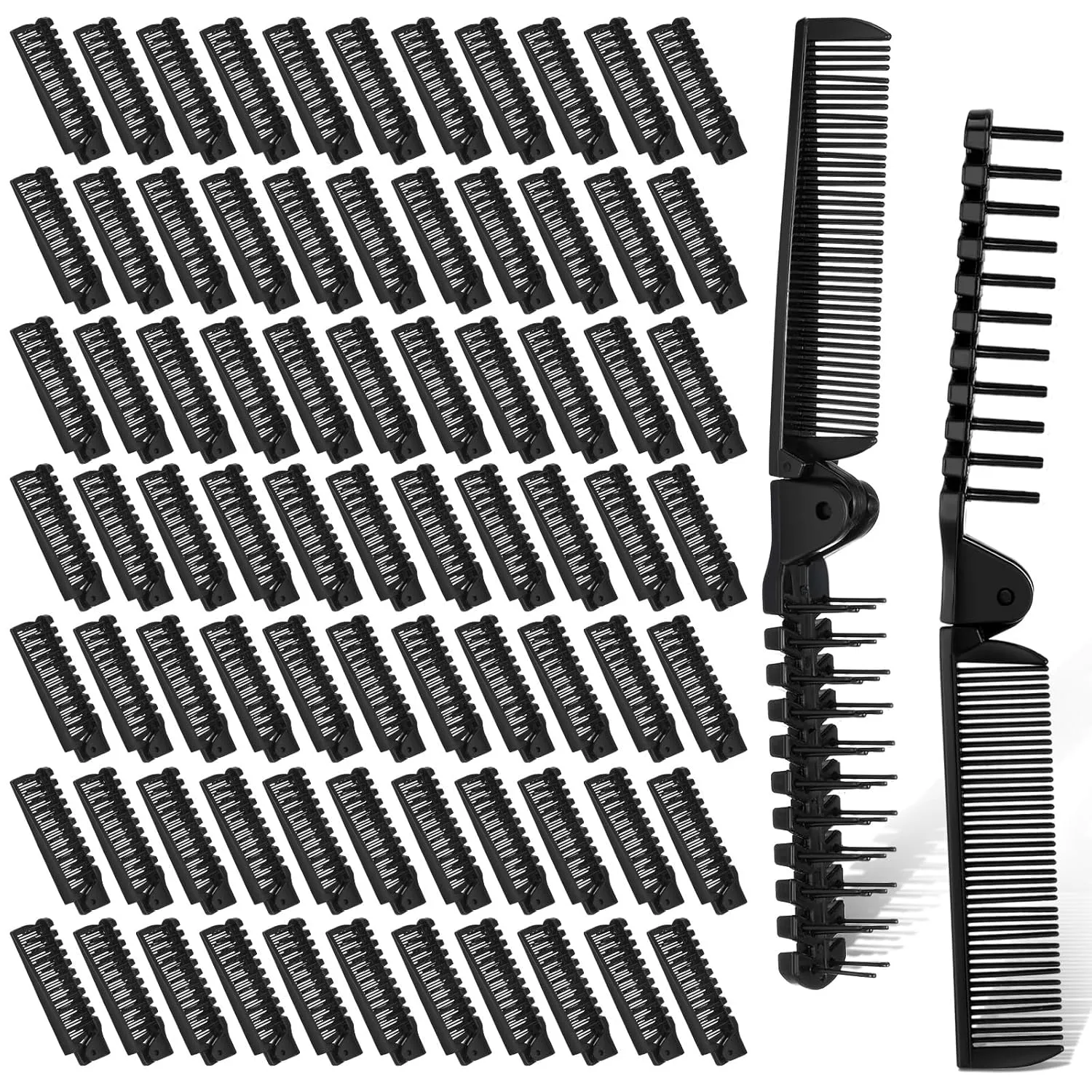 Skylety 100 Pcs Portable Travel Hair Comb Brush Double Headed Folding Hair Brush Compact Pocket Comb Wig Styling Tool for Women Men Homeless Home Hotel Nursing Charity Church(Black)