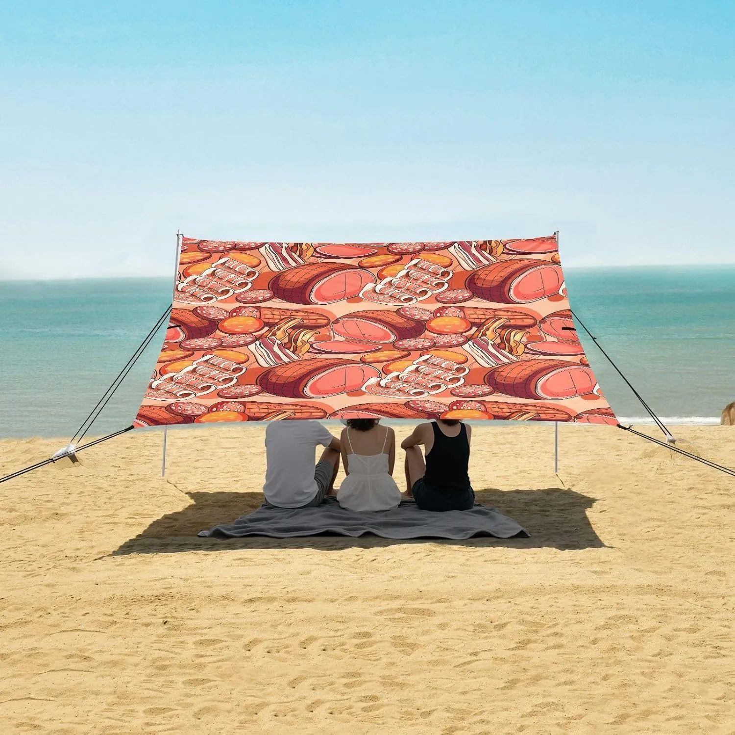 Slices Ham Sausage Bacon Beach Camping Tent Sun Shelter for Whole Family, Beach Shade Canopy with UPF50  UV Protection,Easy Set Up and Carry,Outdoor Shade for Trips, Fishing, Backyard Fun Picni