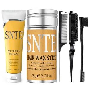 Slick Back Hair Brush, Hair Wax Stick & Styling Cream Set, Hair Accessories for Women, Kids, Non-greasy Slick Back Hair Products, Hair Styling Products for Different Hair Styles