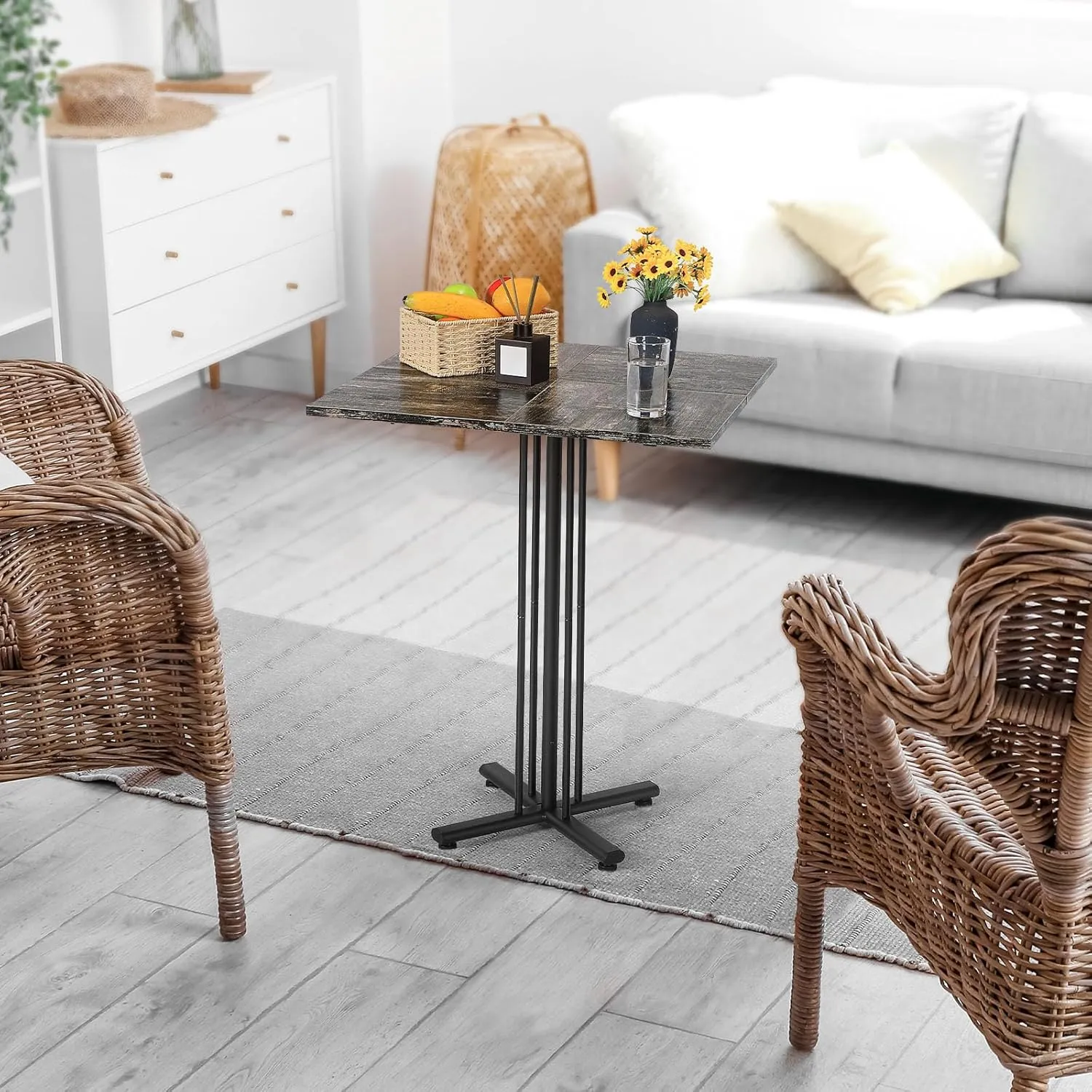 Small Dining Table for 2 Square Kitchen Table with Tablecover Modern Dinning Room Table for Dinner Leisure, 23.6" Pedestal Dining Table with Sturdy Base for Living Room, Cafe, Gray
