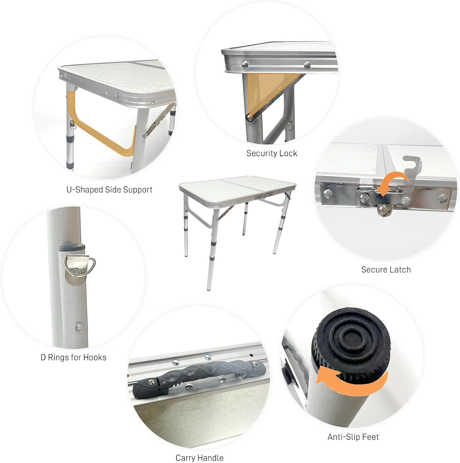 Small Folding Camping Table, Aluminum 2FT Adjustable Height Portable Table, Lightweight Compact Fold Up Table for Indoor Outdoor Camp Picnic, Beach, BBQ, Garden, Dining, Cooking, Party, RV