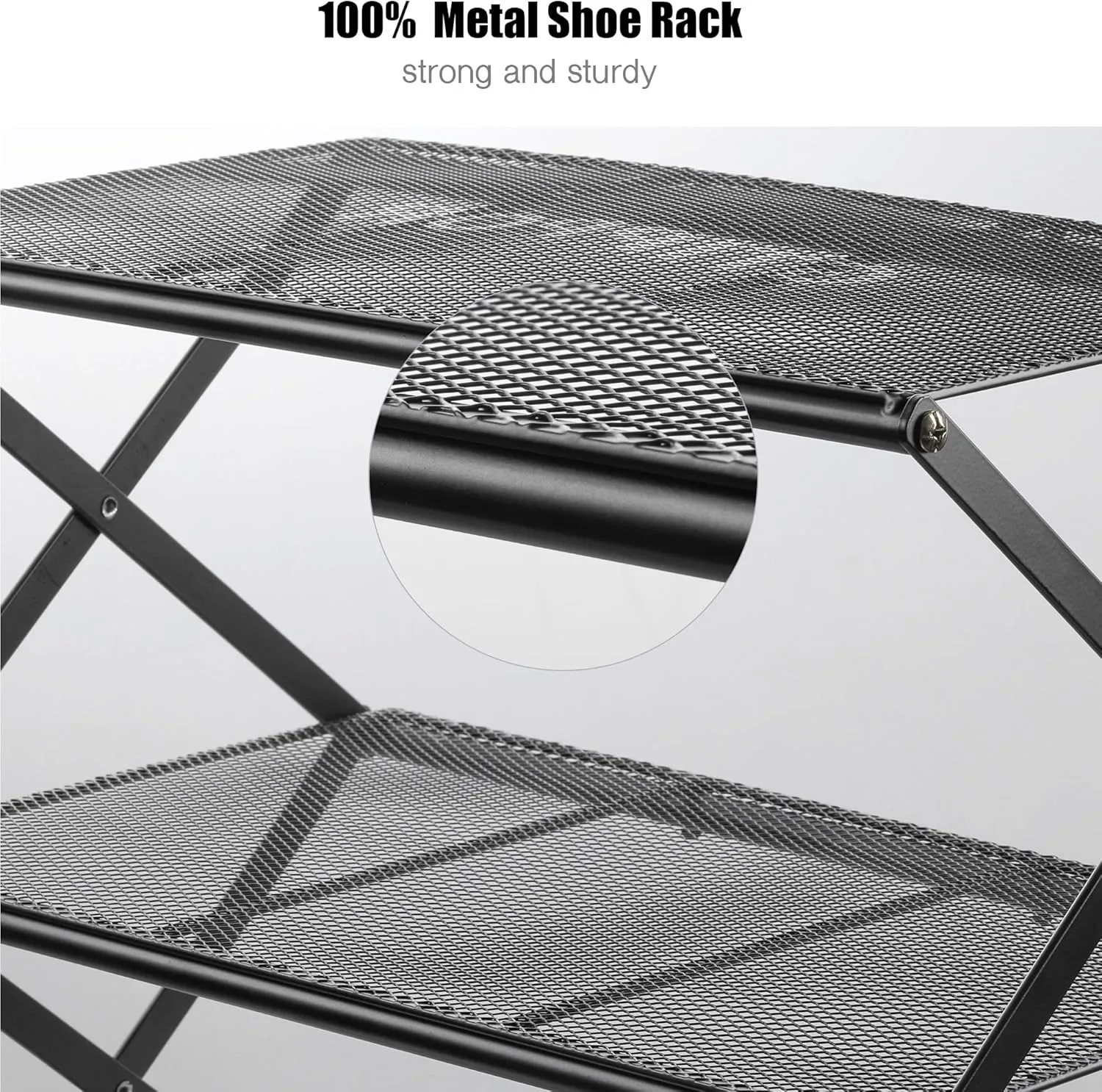 Small Shoe Rack for Entryway - 3 Tier Shoe Organizer Metal Foldable Shoes Storage Rack, Zero Tool Install, Sturdy Shoe Rack for Closet, Front Door Entrance, Living Room - Space Saving, Black