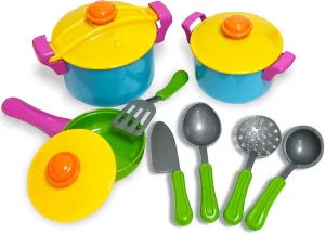 Small World Toys Kids Kitchen Playset, Pretend Play Cooking Toys with Play Pots, Pans, Utensils Cookware Toys, Toddler Kitchen Set for 3 , 11 Pcs Play Kitchen Set Learning Gift for Girls Boys
