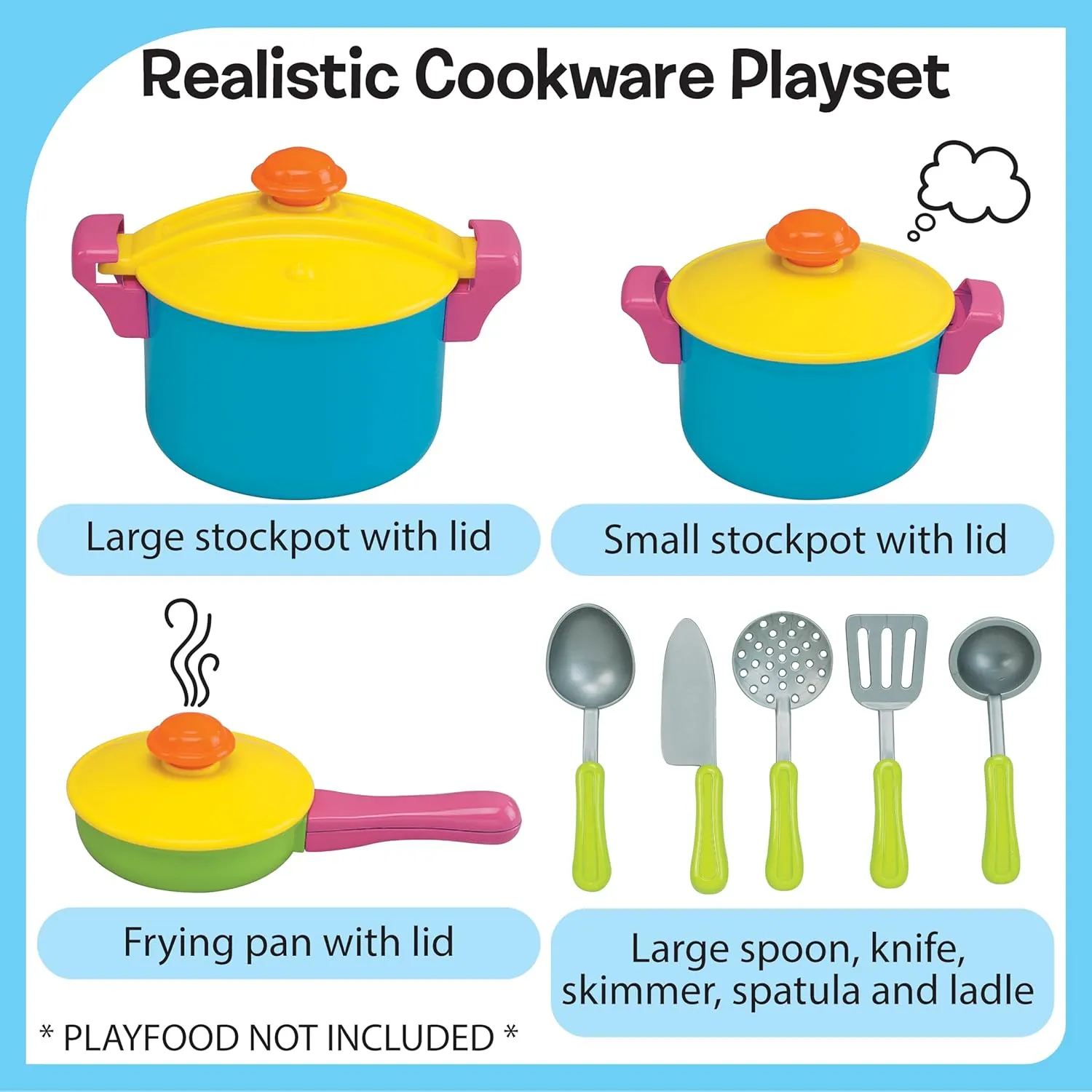 Small World Toys Kids Kitchen Playset, Pretend Play Cooking Toys with Play Pots, Pans, Utensils Cookware Toys, Toddler Kitchen Set for 3 , 11 Pcs Play Kitchen Set Learning Gift for Girls Boys