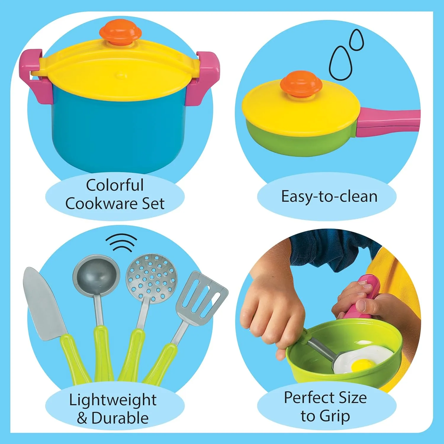 Small World Toys Kids Kitchen Playset, Pretend Play Cooking Toys with Play Pots, Pans, Utensils Cookware Toys, Toddler Kitchen Set for 3 , 11 Pcs Play Kitchen Set Learning Gift for Girls Boys