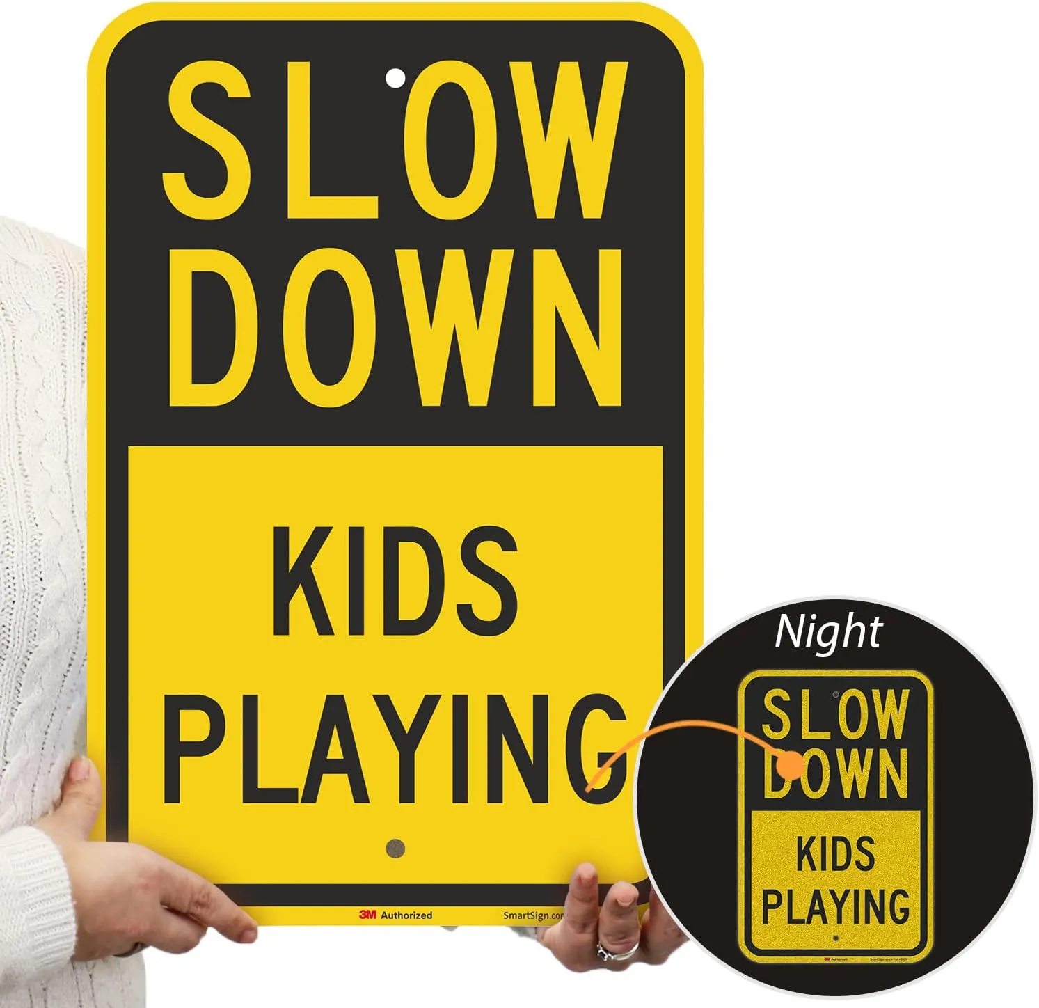 SmartSign "Slow Down - Kids Playing" Sign | 12" x 18" 3M Engineer Grade Reflective Aluminum