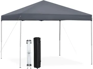 Smartxchoices 10 x 10 FT Pop Up Canopy Tent - Instant Outdoor Folding Canopy w/Wheeled Carry Bag, 4 Ropes, Straight Legs, Stakes,Height Adjustable Outdoor Tent Sun Protection Beach Shelter Dark Gray