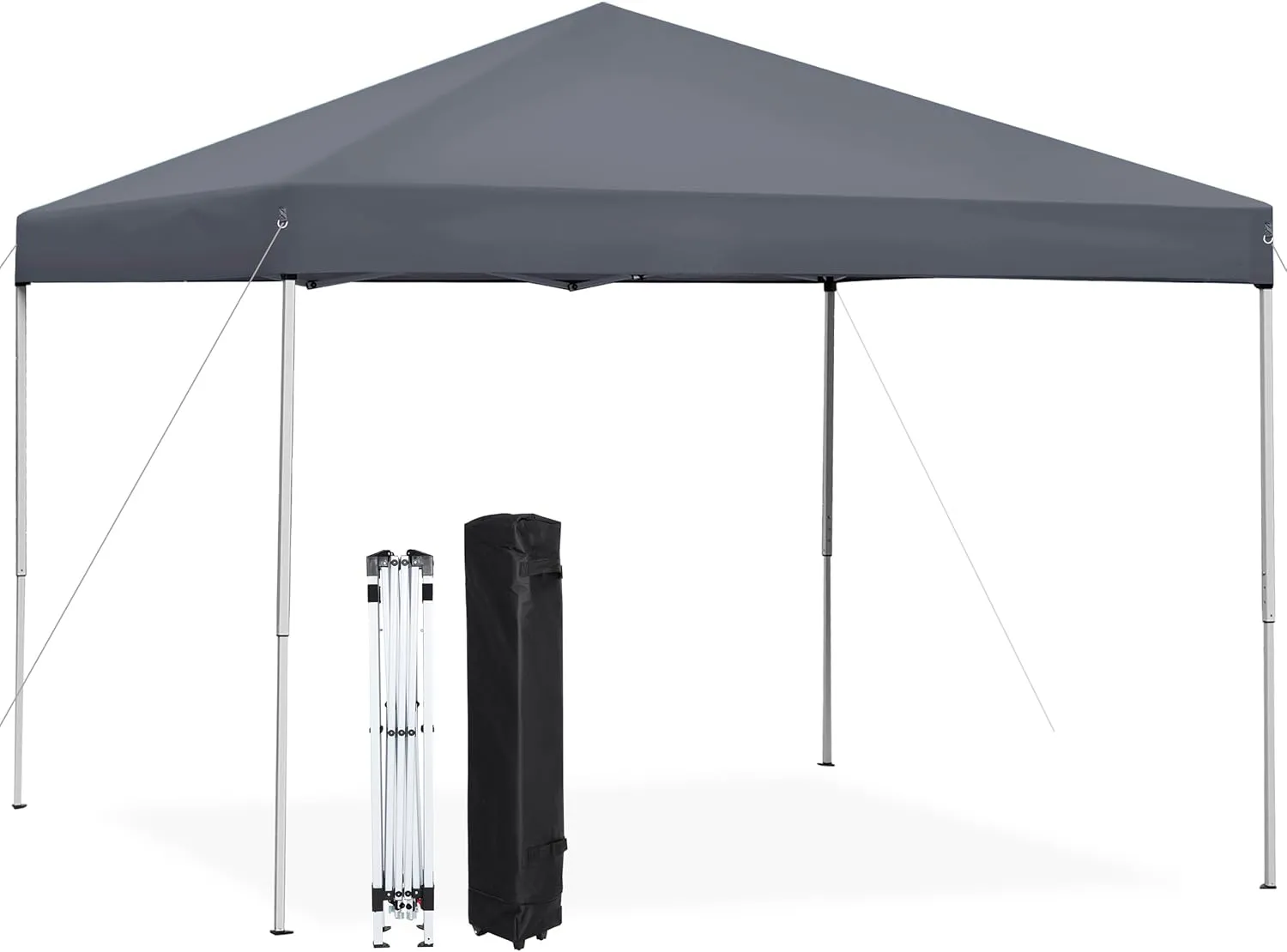 Smartxchoices 10 x 10 FT Pop Up Canopy Tent - Instant Outdoor Folding Canopy w/Wheeled Carry Bag, 4 Ropes, Straight Legs, Stakes,Height Adjustable Outdoor Tent Sun Protection Beach Shelter Dark Gray