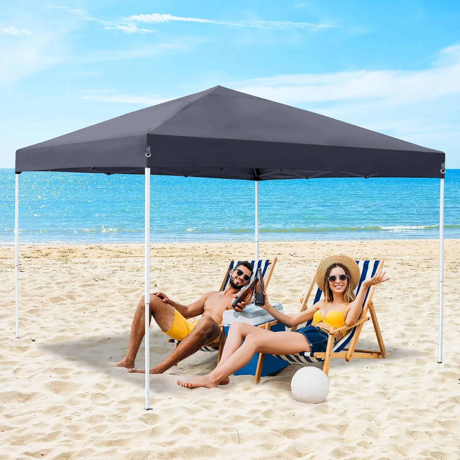 Smartxchoices 10 x 10 FT Pop Up Canopy Tent - Instant Outdoor Folding Canopy w/Wheeled Carry Bag, 4 Ropes, Straight Legs, Stakes,Height Adjustable Outdoor Tent Sun Protection Beach Shelter Dark Gray
