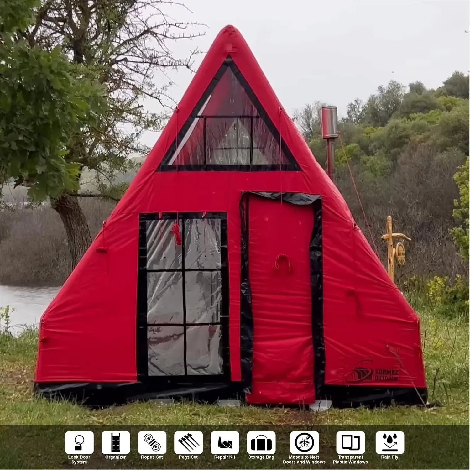 Sönmez Air Bungalow Camping Tent – Portable and Waterproof Inflatable Tent for 8-10 People, 4-Season Use, UV Protection, Quick Setup in 10 Minutes, and Luxury Camping Features