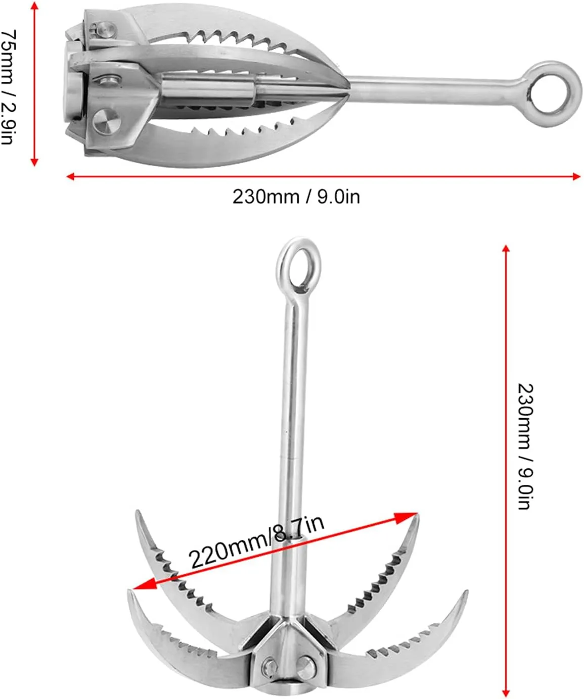 so Rock Climbing Hook Grappling, Stainless Steel Folding Grappling Hook Rock Climbing Claw Survival Tool Equipment
