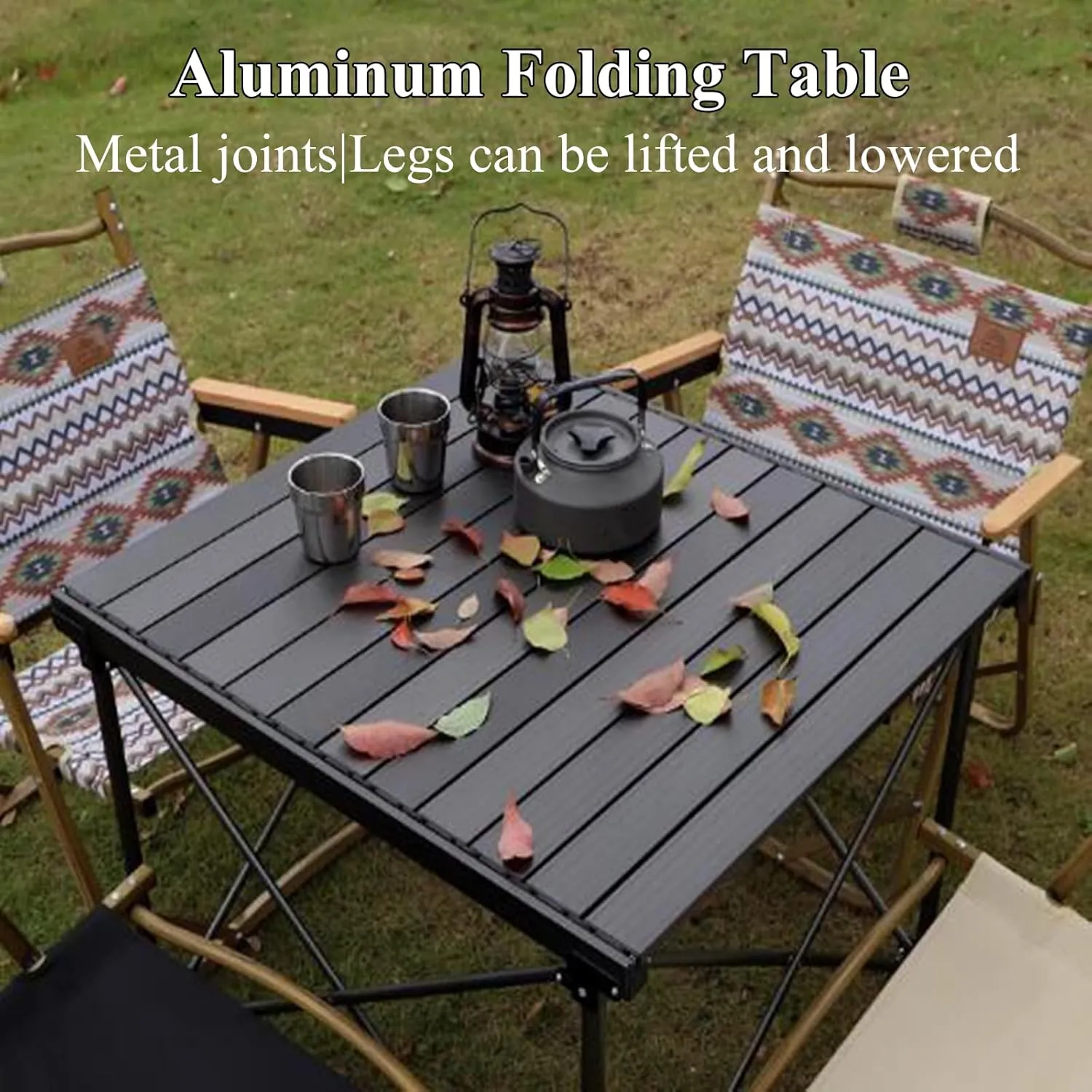 SOBOUR Camping Folding Table Aluminum Alloy Picnic Table Roll Up Compact Camping Table Height Adjustable Table Legs for Outdoor