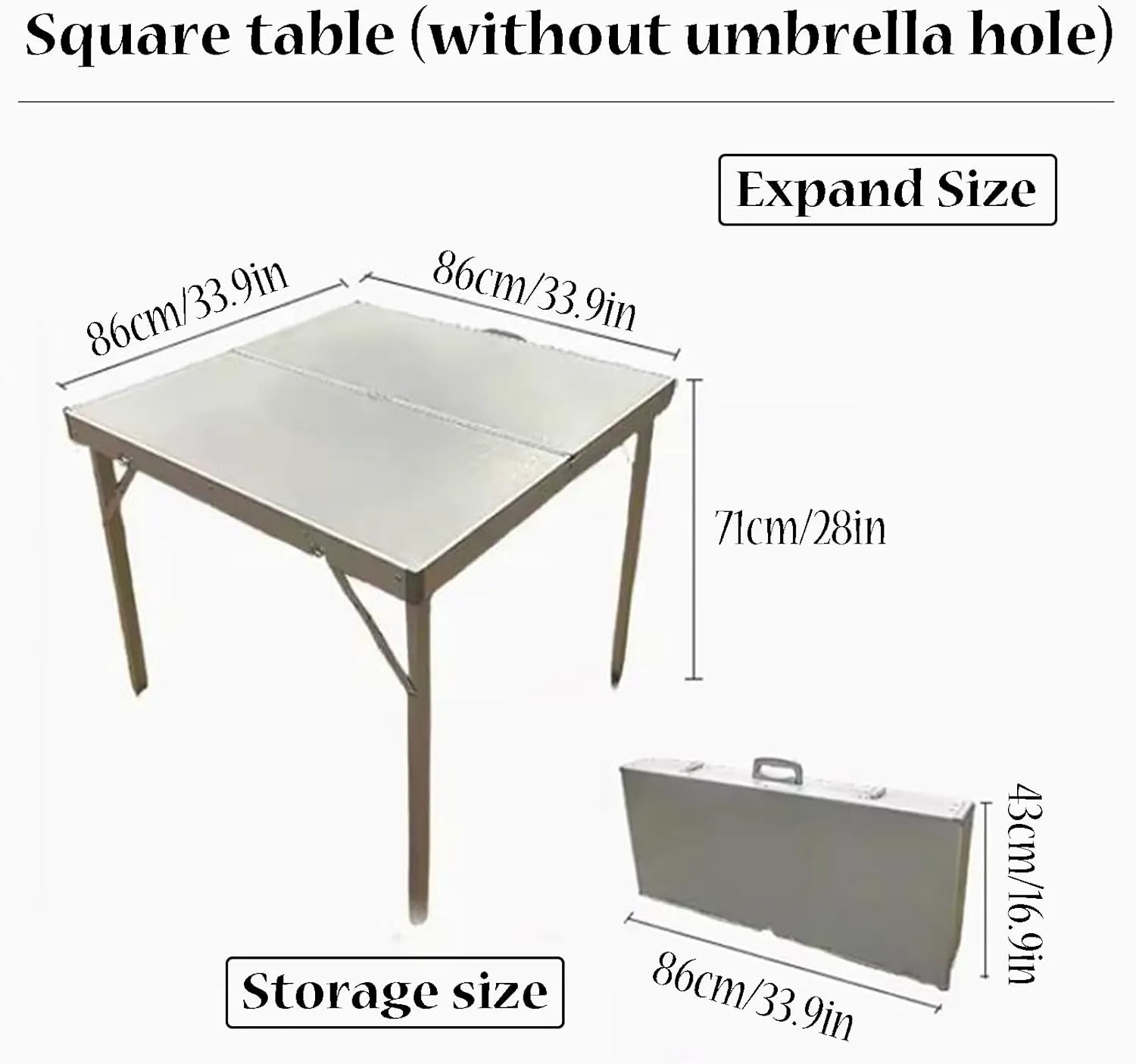 SOBOUR Folding Camping Table Square-Shaped Picnic Table Aluminum Alloy Camping Table Roll Up Desktop with Storage Bag for Outdoor, No Umbrella Hole