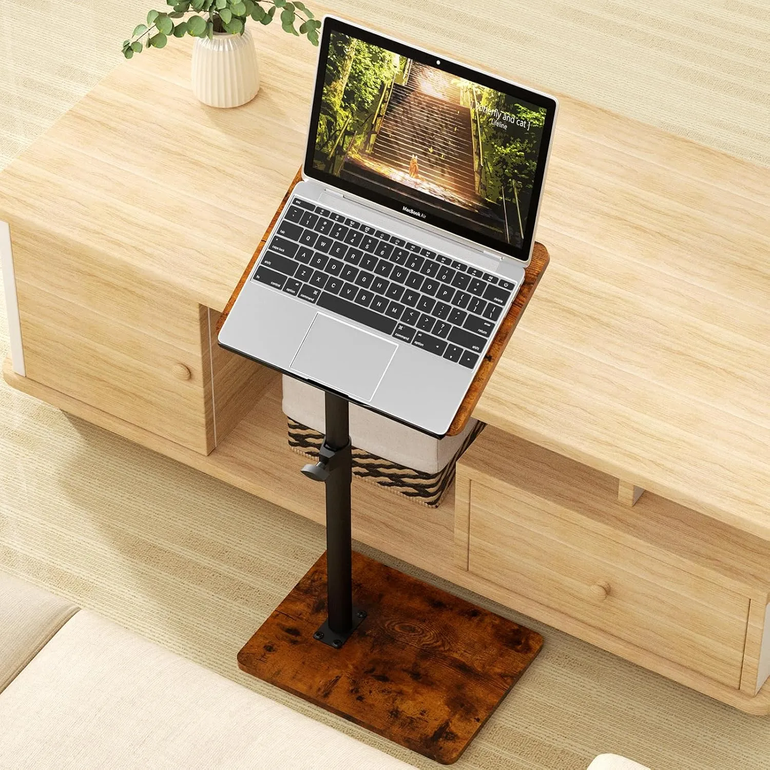 Sofa Armrest Tray Table for Couch - 360° Swivel Height Adjustable End for Small Spaces, Snack Side Table for Bed or Chair with Phone & Tablet Slot (Rich,Angle Adjustable)