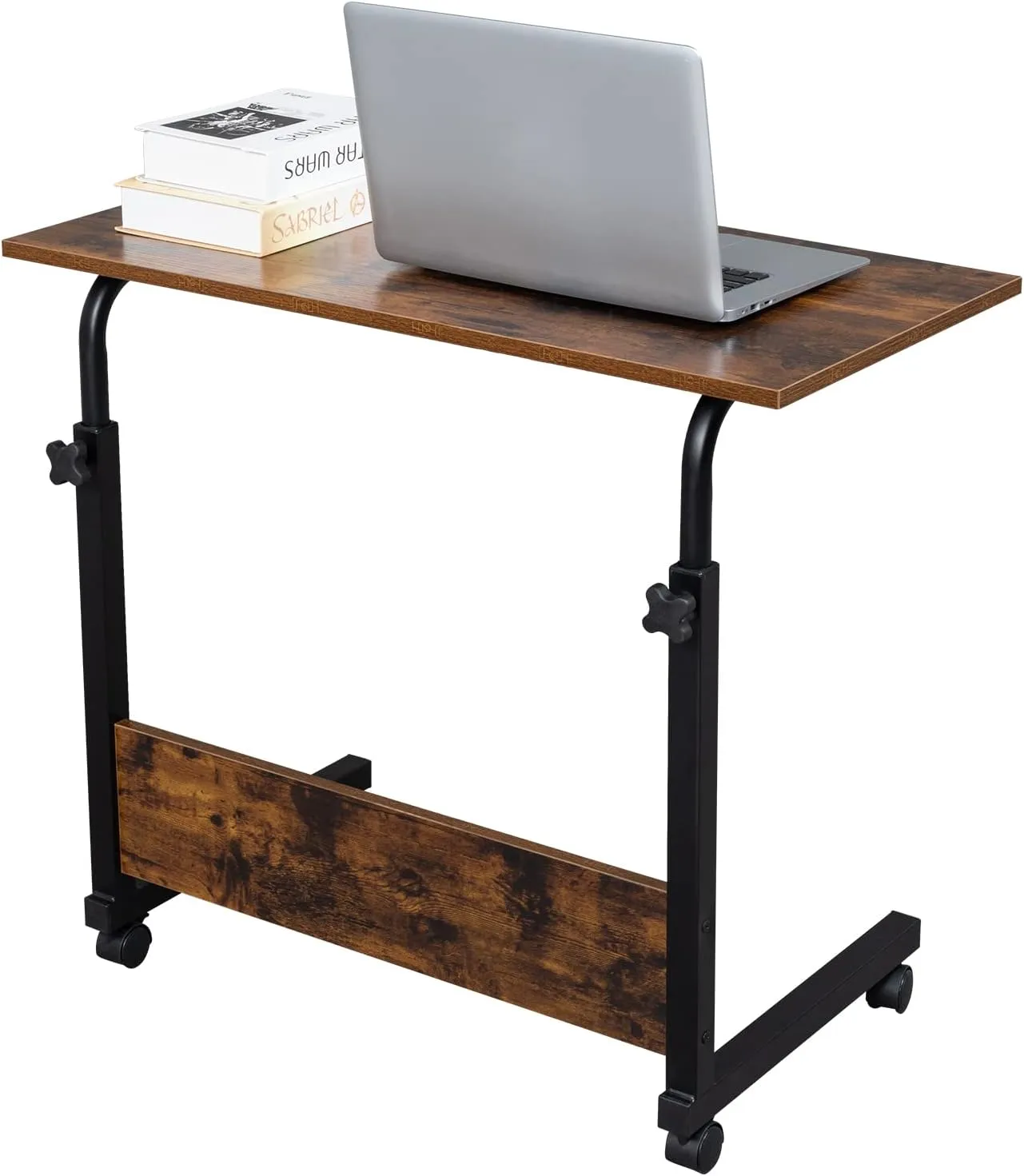 Sofa Side Table Desk with Wheels, Tray Table Portable Side Table for Bed, Table Laptop Cart, Height Adjustable Coffee Snack Table for Living Room, Bedroom, The Study, 31.5" L X 16" W, Brown