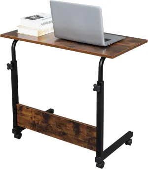 Sofa Side Table Desk with Wheels, Tray Table Portable Side Table for Bed, Table Laptop Cart, Height Adjustable Coffee Snack Table for Living Room, Bedroom, The Study, 31.5" L X 16" W, Brown