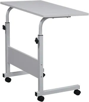 Sofa Side Table with Wheels & Baffle, Removable Laptop Computer Desk, Height Adjustable Rolling Coffee Snack Table, Sofa Side Desk for Living Room, Bedroom, The Study, 32" LX 16" W White