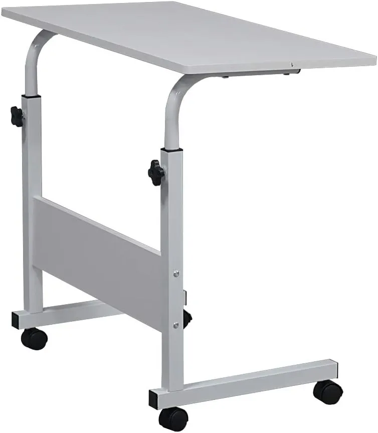 Sofa Side Table with Wheels & Baffle, Removable Laptop Computer Desk, Height Adjustable Rolling Coffee Snack Table, Sofa Side Desk for Living Room, Bedroom, The Study, 32" LX 16" W White