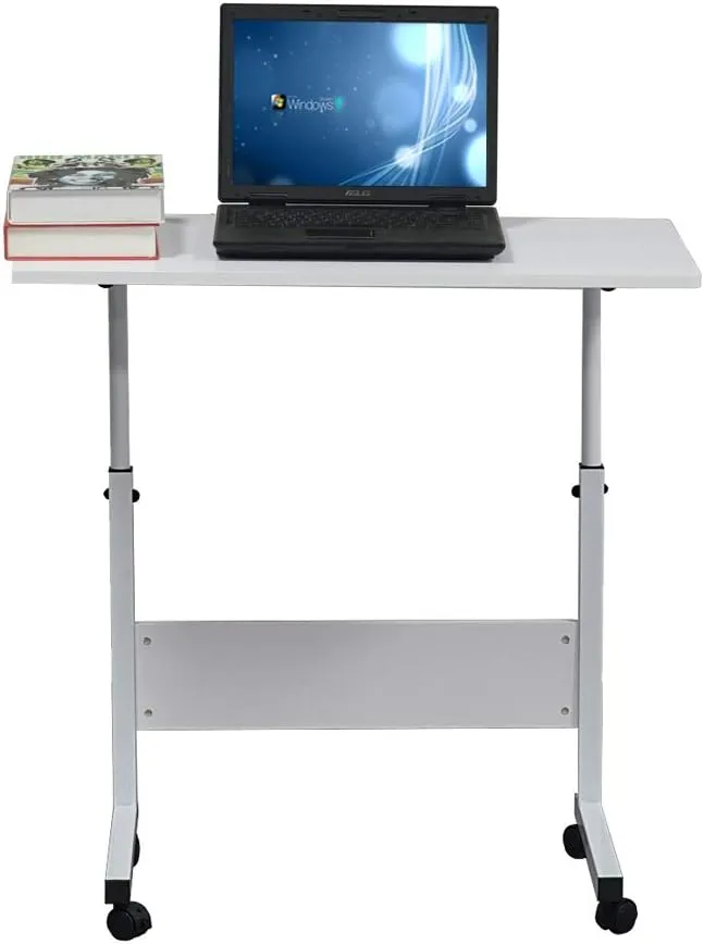 Sofa Side Table with Wheels & Baffle, Removable Laptop Computer Desk, Height Adjustable Rolling Coffee Snack Table, Sofa Side Desk for Living Room, Bedroom, The Study, 32" LX 16" W White