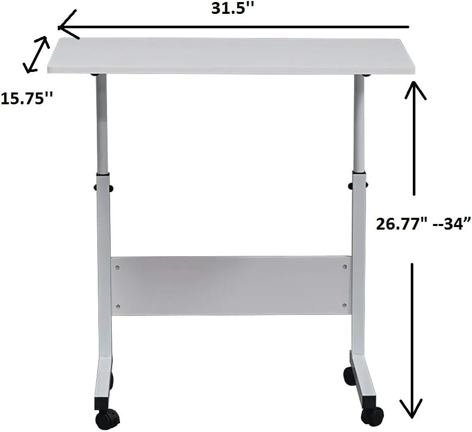 Sofa Side Table with Wheels & Baffle, Removable Laptop Computer Desk, Height Adjustable Rolling Coffee Snack Table, Sofa Side Desk for Living Room, Bedroom, The Study, 32" LX 16" W White