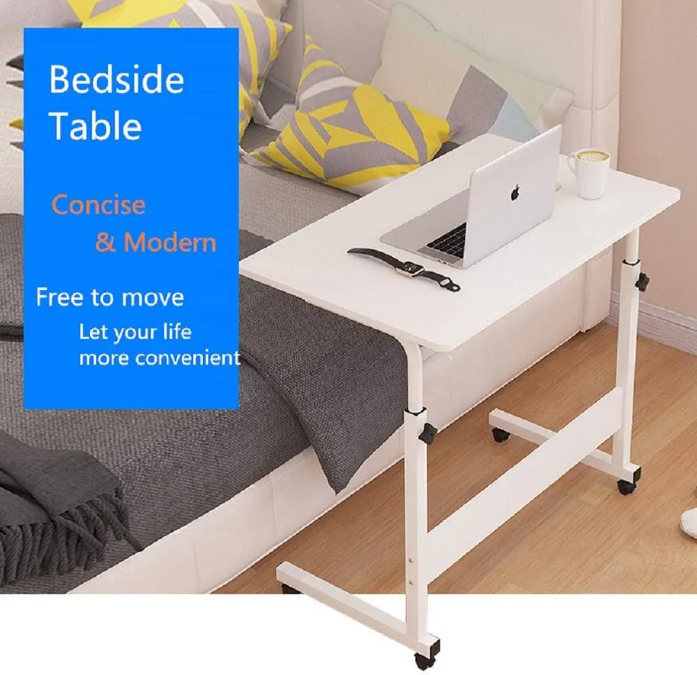 Sofa Side Table with Wheels & Baffle, Removable Laptop Computer Desk, Height Adjustable Rolling Coffee Snack Table, Sofa Side Desk for Living Room, Bedroom, The Study, 32" LX 16" W White